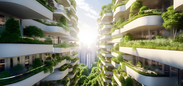 A futuristic community with plants